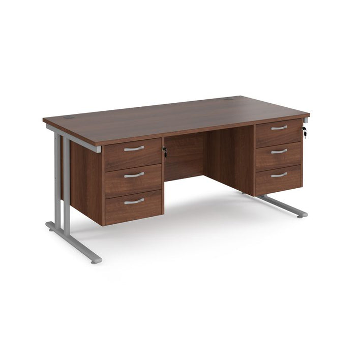 Maestro 25 cantilever leg straight desk with two x 3 drawer pedestals Desking Dams Walnut Silver 1600mm x 800mm
