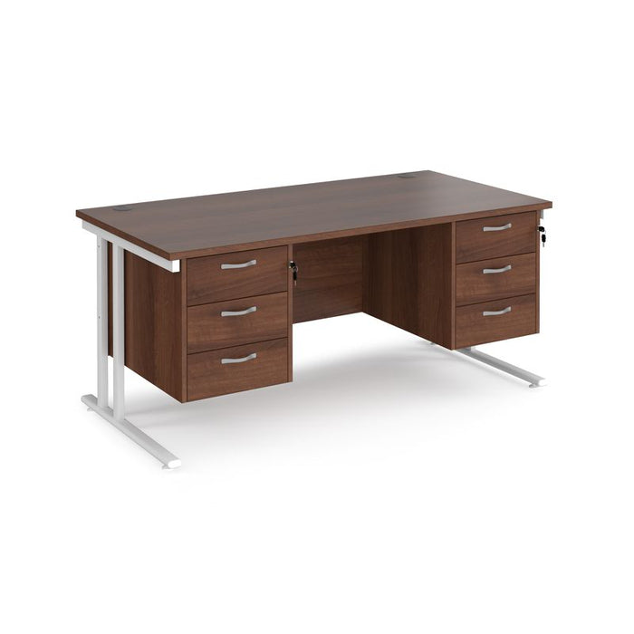 Maestro 25 cantilever leg straight desk with two x 3 drawer pedestals Desking Dams Walnut White 1600mm x 800mm