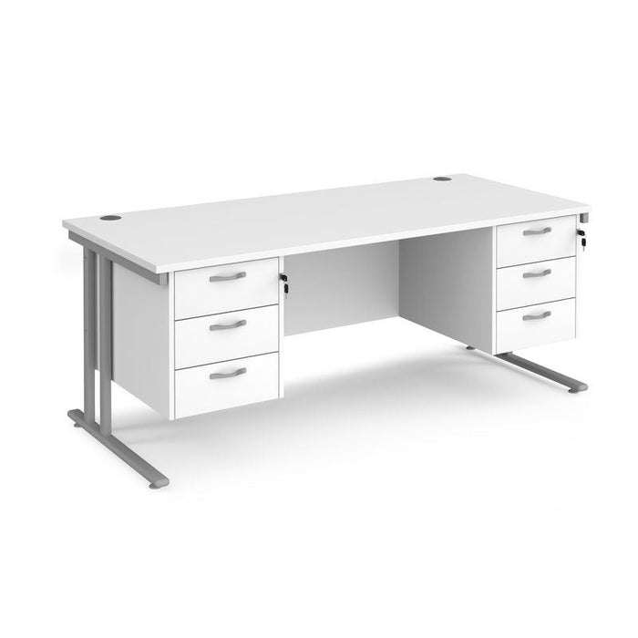 Maestro 25 cantilever leg straight desk with two x 3 drawer pedestals Desking Dams White Silver 1800mm x 800mm