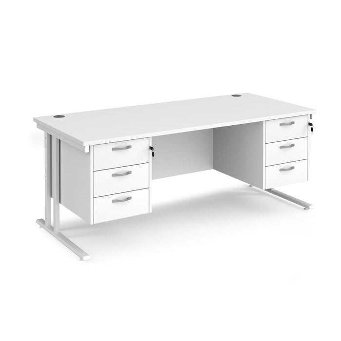 Maestro 25 cantilever leg straight desk with two x 3 drawer pedestals Desking Dams White White 1800mm x 800mm