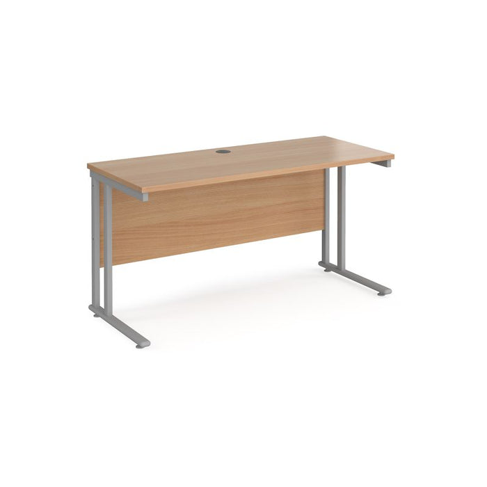 Maestro 25 cantilever leg straight, narrow office desk Desking Dams Beech Silver 1400mm x 600mm