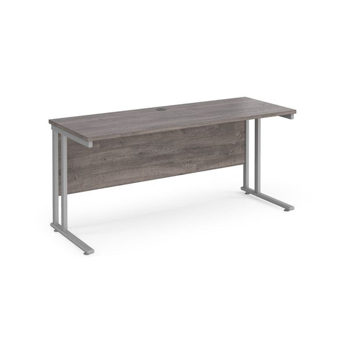 Maestro 25 cantilever leg straight, narrow office desk Desking Dams Grey Oak Silver 1600mm x 600mm