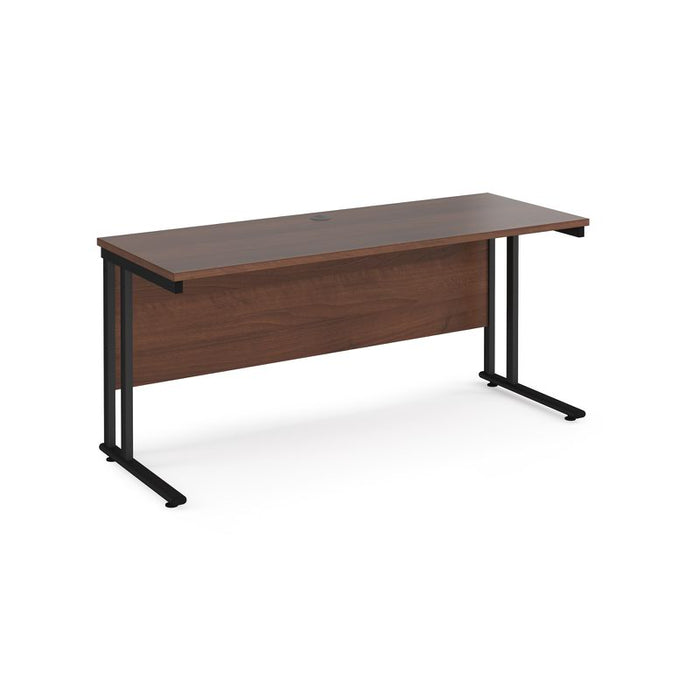 Maestro 25 cantilever leg straight, narrow office desk Desking Dams Walnut Black 1600mm x 600mm