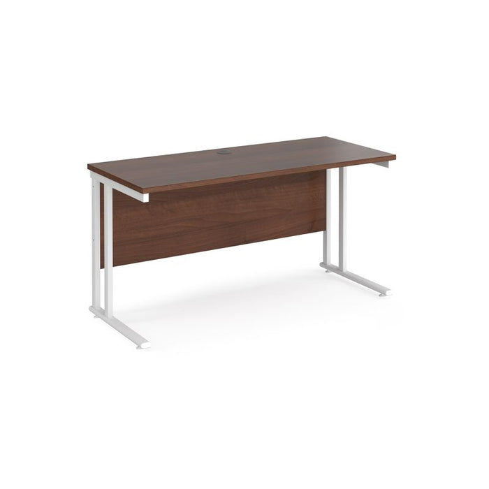 Maestro 25 cantilever leg straight, narrow office desk Desking Dams Walnut White 1400mm x 600mm
