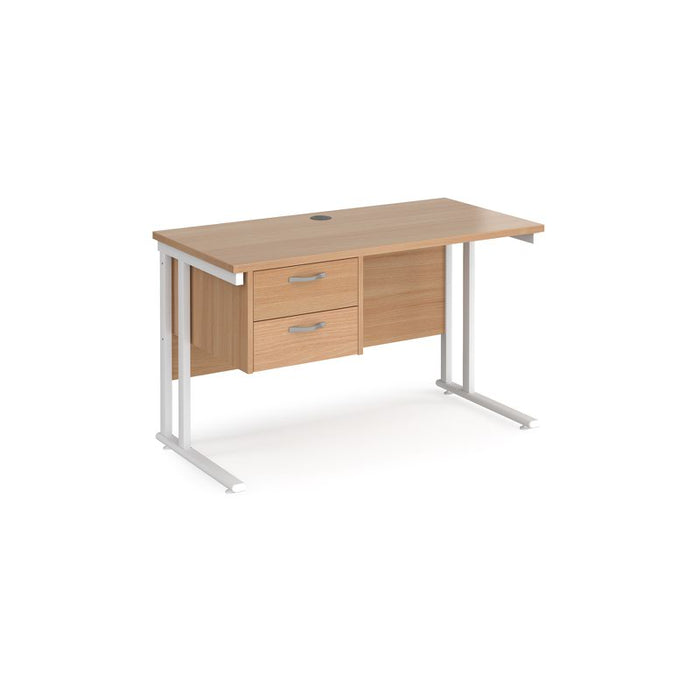 Maestro 25 cantilever leg straight, narrow office desk with 2 drawer pedestal Desking Dams Beech White 1200mm x 600mm