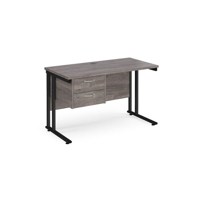 Maestro 25 cantilever leg straight, narrow office desk with 2 drawer pedestal Desking Dams Grey Oak Black 1200mm x 600mm