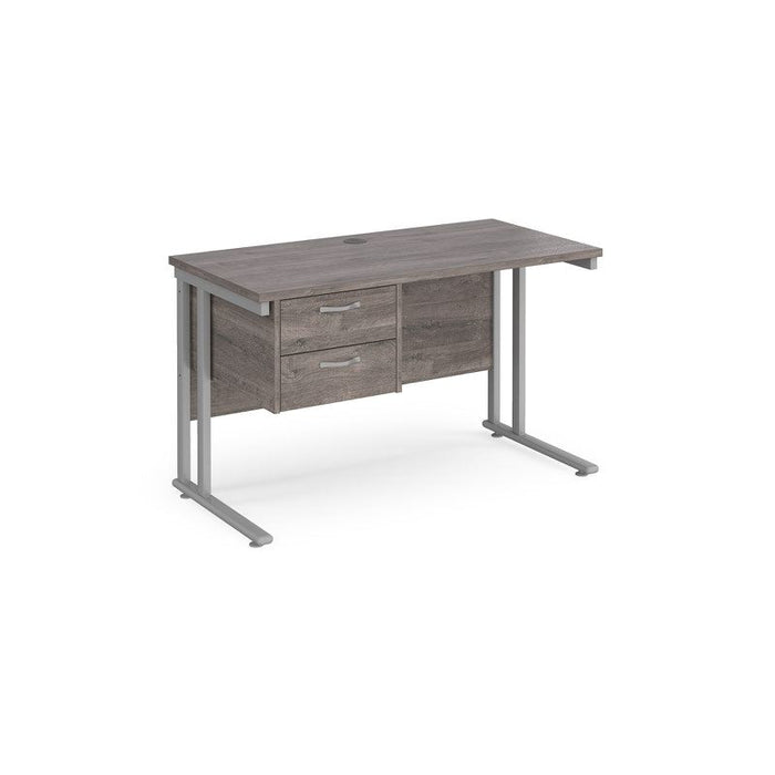 Maestro 25 cantilever leg straight, narrow office desk with 2 drawer pedestal Desking Dams Grey Oak Silver 1200mm x 600mm