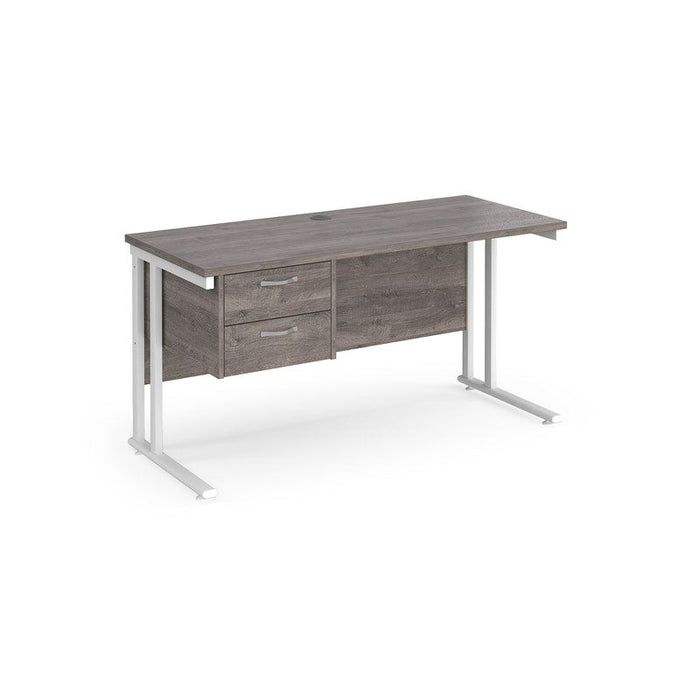 Maestro 25 cantilever leg straight, narrow office desk with 2 drawer pedestal Desking Dams Grey Oak White 1400mm x 600mm