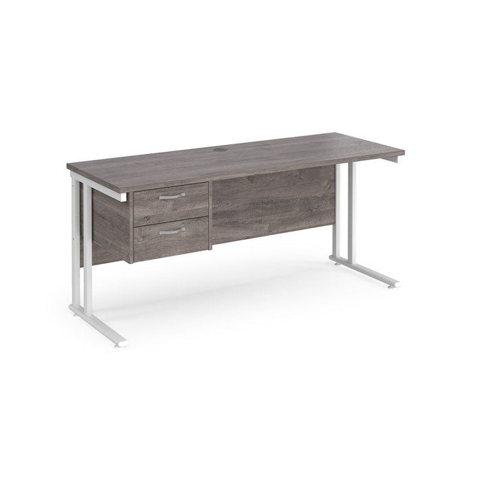 Maestro 25 cantilever leg straight, narrow office desk with 2 drawer pedestal Desking Dams Grey Oak White 1600mm x 600mm