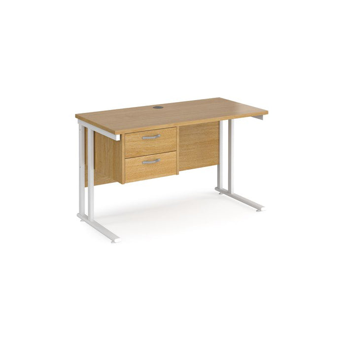 Maestro 25 cantilever leg straight, narrow office desk with 2 drawer pedestal Desking Dams Oak White 1200mm x 600mm