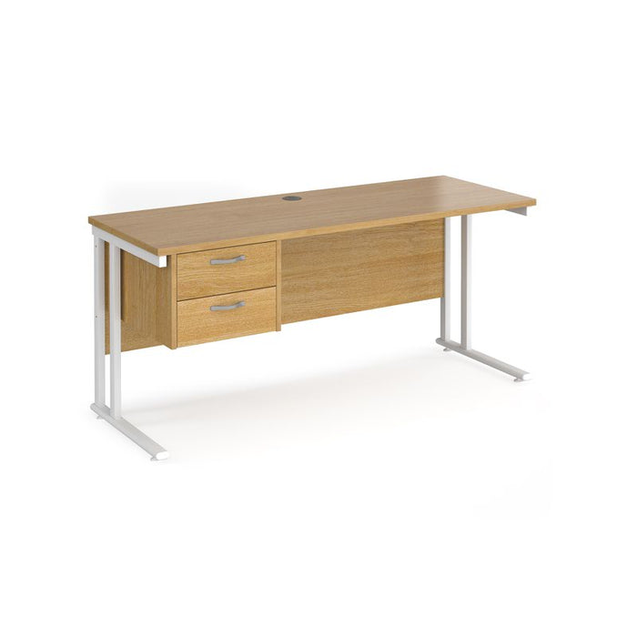 Maestro 25 cantilever leg straight, narrow office desk with 2 drawer pedestal Desking Dams Oak White 1600mm x 600mm