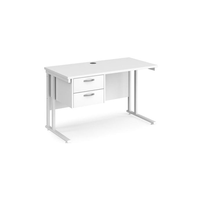 Maestro 25 cantilever leg straight, narrow office desk with 2 drawer pedestal Desking Dams White White 1200mm x 600mm
