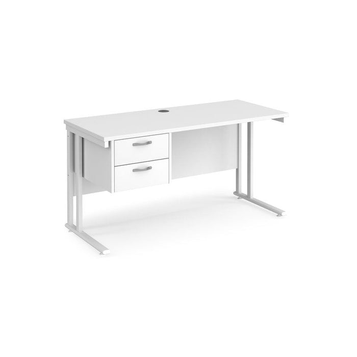 Maestro 25 cantilever leg straight, narrow office desk with 2 drawer pedestal Desking Dams White White 1400mm x 600mm