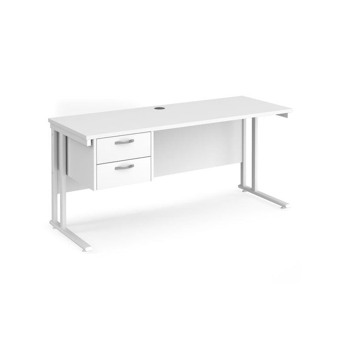 Maestro 25 cantilever leg straight, narrow office desk with 2 drawer pedestal Desking Dams White White 1600mm x 600mm