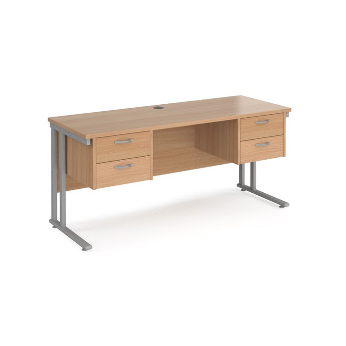Maestro 25 cantilever leg straight narrow office desk with two x 2 drawer pedestals Desking Dams Beech Silver 1600mm x 600mm