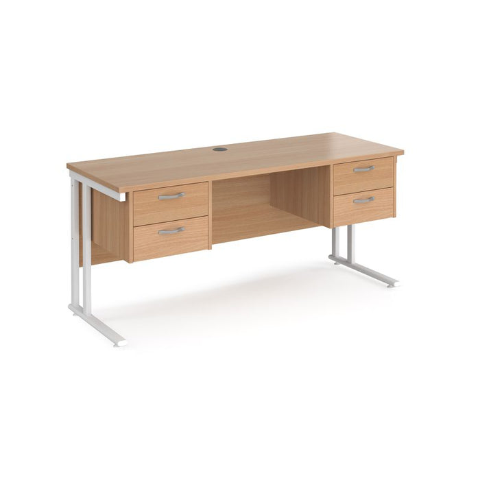 Maestro 25 cantilever leg straight narrow office desk with two x 2 drawer pedestals Desking Dams Beech White 1600mm x 600mm