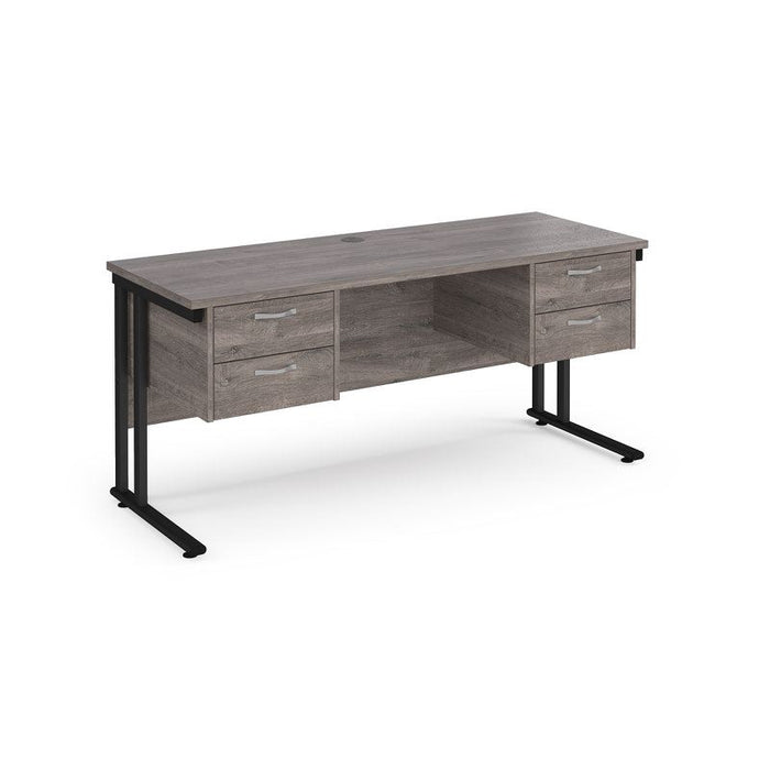 Maestro 25 cantilever leg straight narrow office desk with two x 2 drawer pedestals Desking Dams Grey Oak Black 1600mm x 600mm