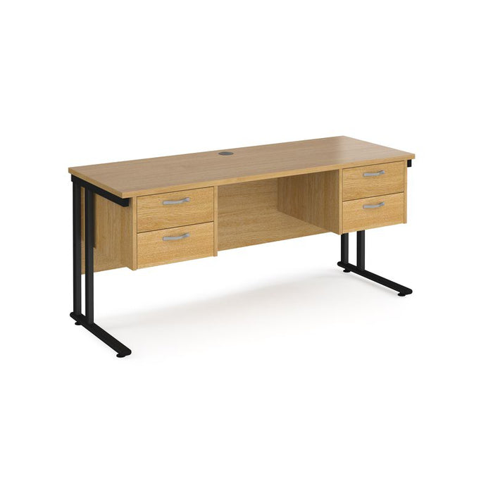 Maestro 25 cantilever leg straight narrow office desk with two x 2 drawer pedestals Desking Dams Oak Black 1600mm x 600mm