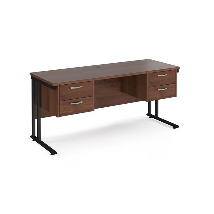 Maestro 25 cantilever leg straight narrow office desk with two x 2 drawer pedestals Desking Dams Walnut Black 1600mm x 600mm