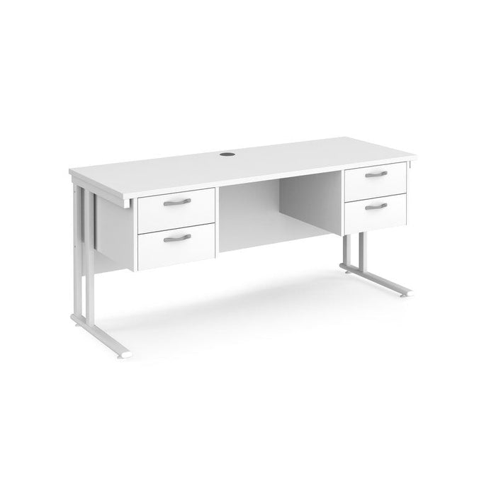 Maestro 25 cantilever leg straight narrow office desk with two x 2 drawer pedestals Desking Dams White White 1600mm x 600mm