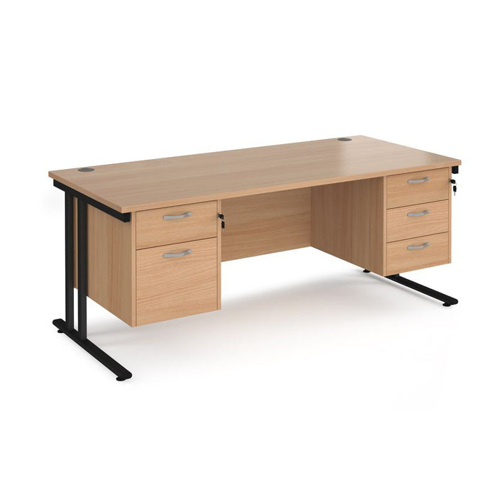 Maestro 25 cantilever leg straight office desk with 2 and 3 drawer pedestals Desking Dams Beech Black 1800mm x 800mm
