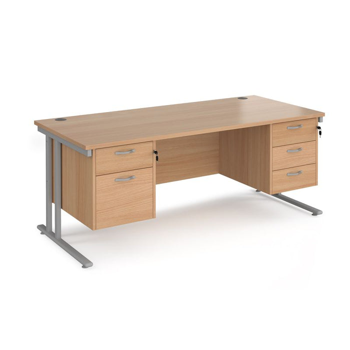 Maestro 25 cantilever leg straight office desk with 2 and 3 drawer pedestals Desking Dams Beech Silver 1800mm x 800mm