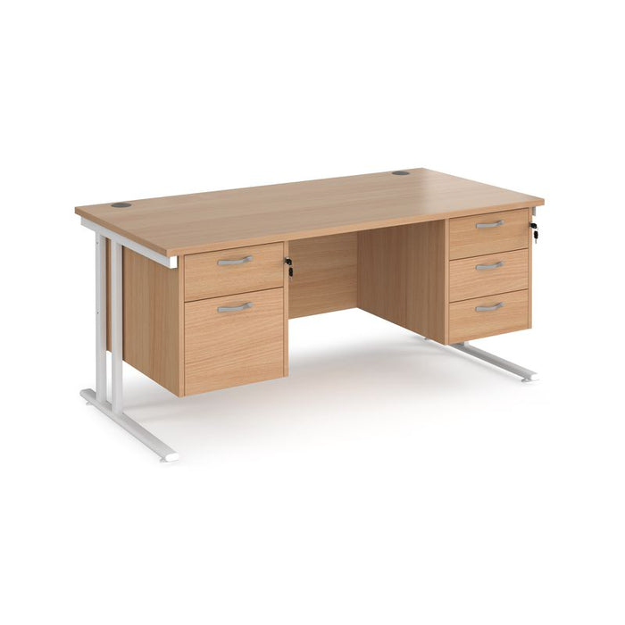 Maestro 25 cantilever leg straight office desk with 2 and 3 drawer pedestals Desking Dams Beech White 1600mm x 800mm