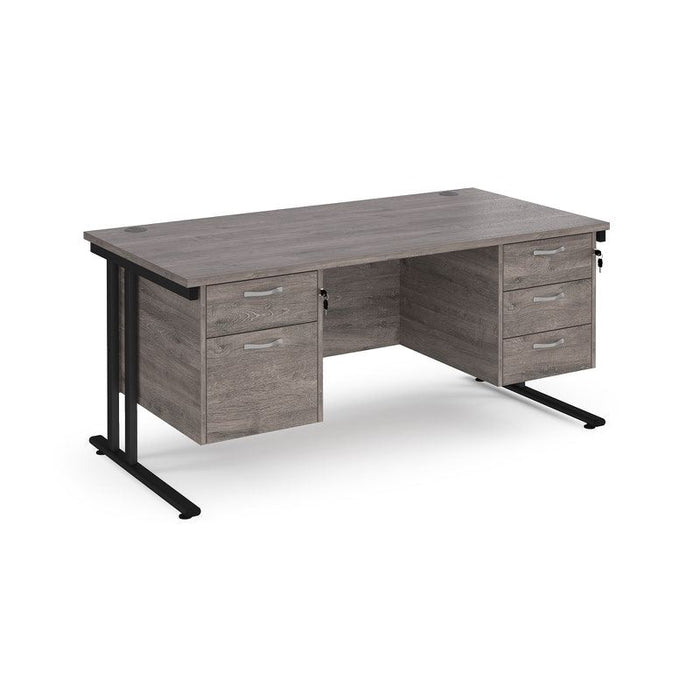 Maestro 25 cantilever leg straight office desk with 2 and 3 drawer pedestals Desking Dams Grey Oak Black 1600mm x 800mm