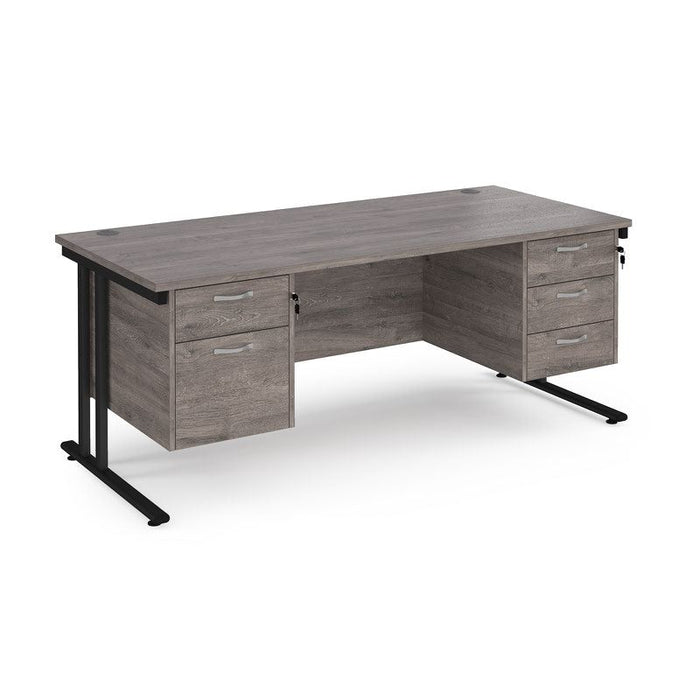 Maestro 25 cantilever leg straight office desk with 2 and 3 drawer pedestals Desking Dams Grey Oak Black 1800mm x 800mm