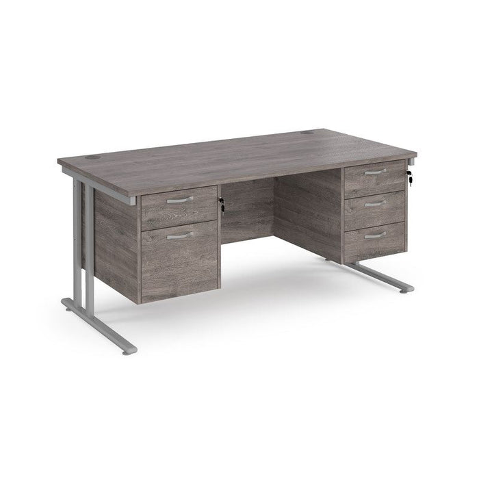 Maestro 25 cantilever leg straight office desk with 2 and 3 drawer pedestals Desking Dams Grey Oak Silver 1600mm x 800mm