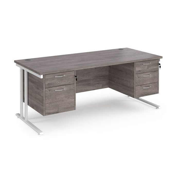 Maestro 25 cantilever leg straight office desk with 2 and 3 drawer pedestals Desking Dams Grey Oak White 1800mm x 800mm
