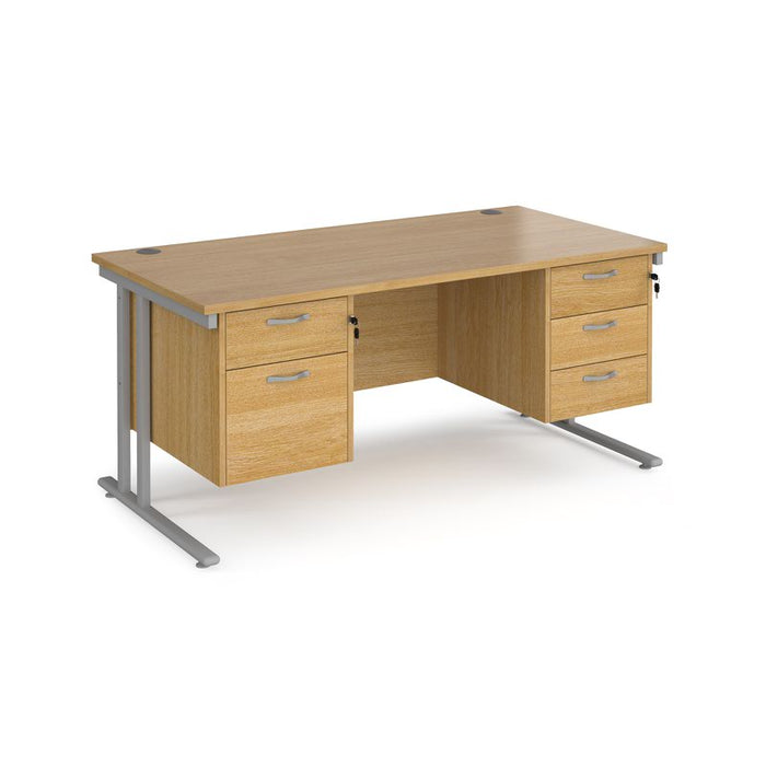 Maestro 25 cantilever leg straight office desk with 2 and 3 drawer pedestals Desking Dams Oak Silver 1600mm x 800mm