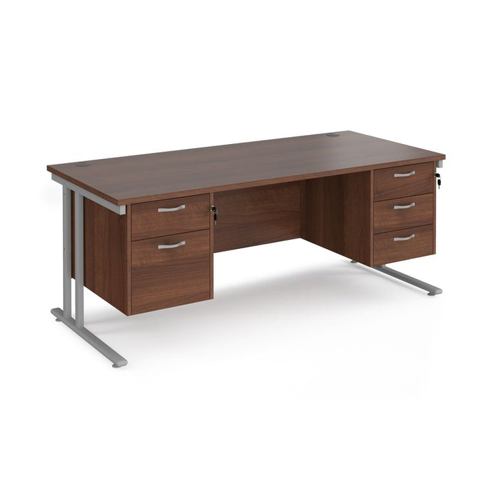 Maestro 25 cantilever leg straight office desk with 2 and 3 drawer pedestals Desking Dams Walnut Silver 1800mm x 800mm