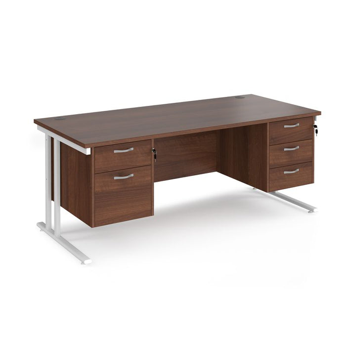 Maestro 25 cantilever leg straight office desk with 2 and 3 drawer pedestals Desking Dams Walnut White 1800mm x 800mm
