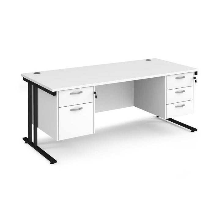 Maestro 25 cantilever leg straight office desk with 2 and 3 drawer pedestals Desking Dams White Black 1800mm x 800mm