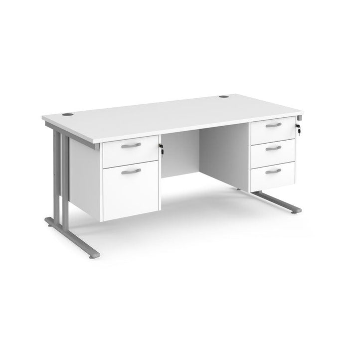 Maestro 25 cantilever leg straight office desk with 2 and 3 drawer pedestals Desking Dams White Silver 1600mm x 800mm