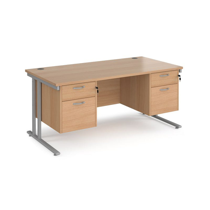 Maestro 25 cantilever leg straight office desk with two x 2 drawer pedestals Desking Dams Beech Silver 1600mm x 800mm