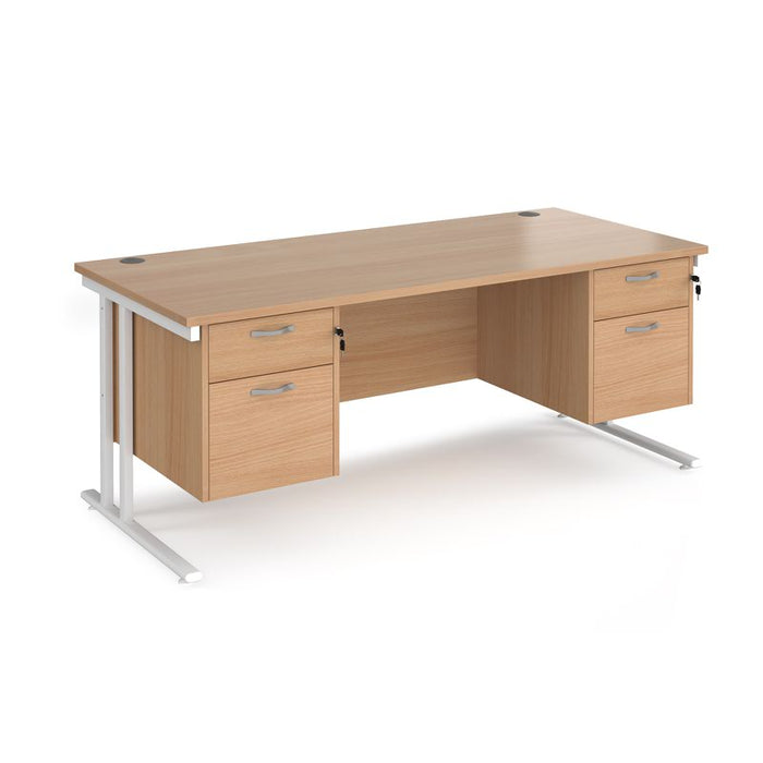Maestro 25 cantilever leg straight office desk with two x 2 drawer pedestals Desking Dams Beech White 1800mm x 800mm