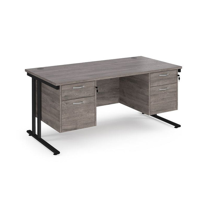 Maestro 25 cantilever leg straight office desk with two x 2 drawer pedestals Desking Dams Grey Oak Black 1600mm x 800mm