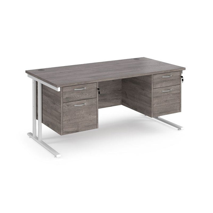 Maestro 25 cantilever leg straight office desk with two x 2 drawer pedestals Desking Dams Grey Oak White 1600mm x 800mm