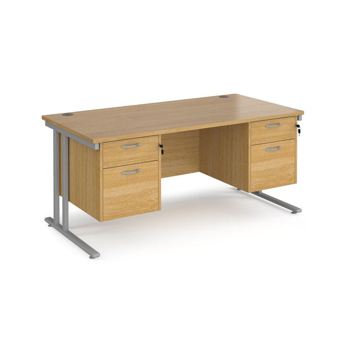 Maestro 25 cantilever leg straight office desk with two x 2 drawer pedestals Desking Dams Oak Silver 1600mm x 800mm