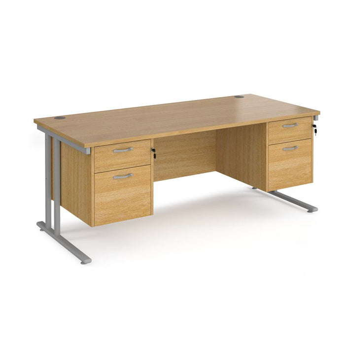 Maestro 25 cantilever leg straight office desk with two x 2 drawer pedestals Desking Dams Oak Silver 1800mm x 800mm