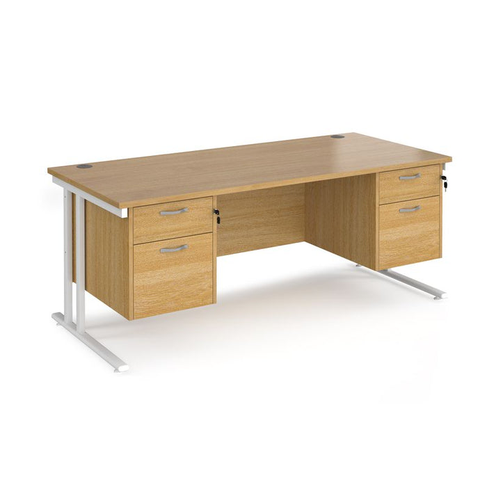 Maestro 25 cantilever leg straight office desk with two x 2 drawer pedestals Desking Dams Oak White 1800mm x 800mm