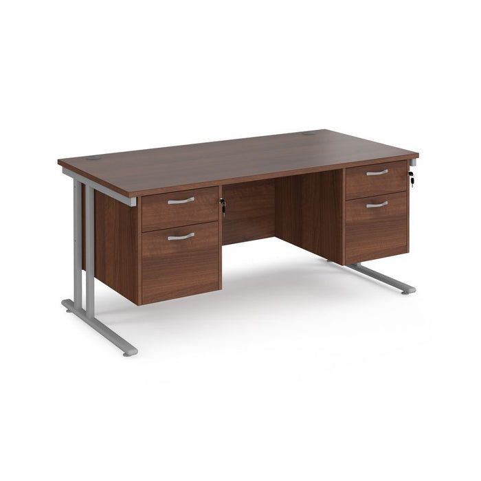 Maestro 25 cantilever leg straight office desk with two x 2 drawer pedestals Desking Dams Walnut Silver 1600mm x 800mm