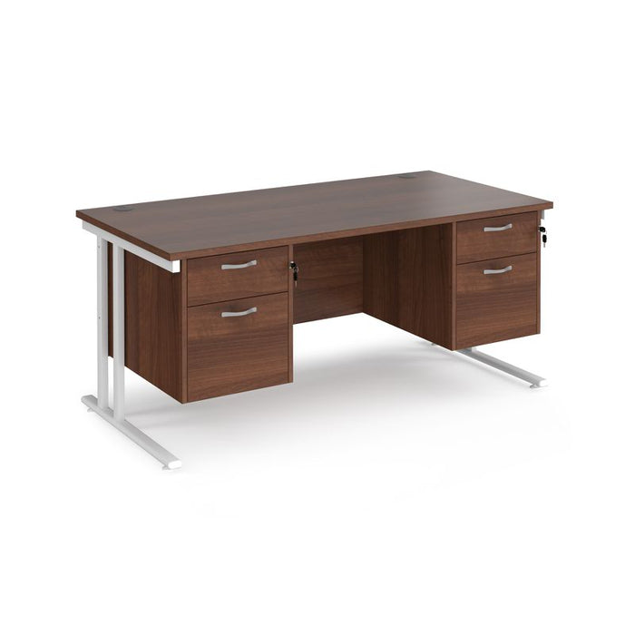 Maestro 25 cantilever leg straight office desk with two x 2 drawer pedestals Desking Dams Walnut White 1600mm x 800mm
