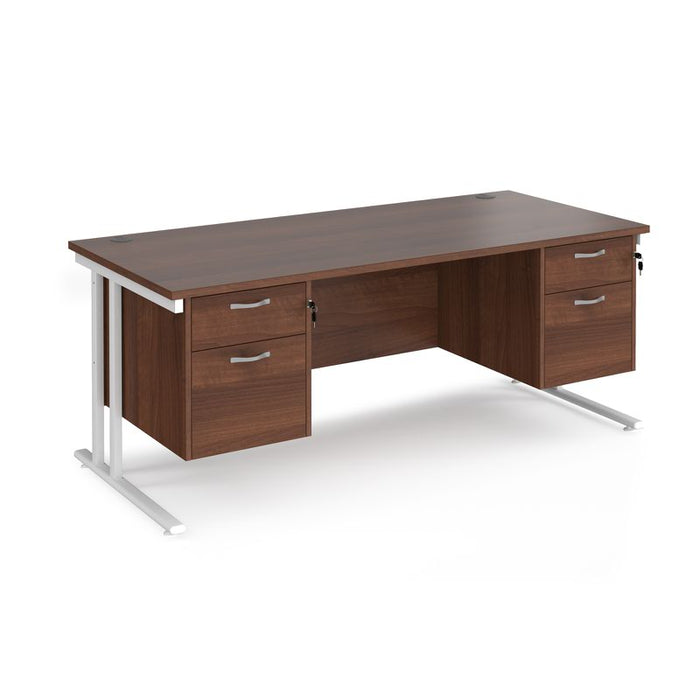 Maestro 25 cantilever leg straight office desk with two x 2 drawer pedestals Desking Dams Walnut White 1800mm x 800mm