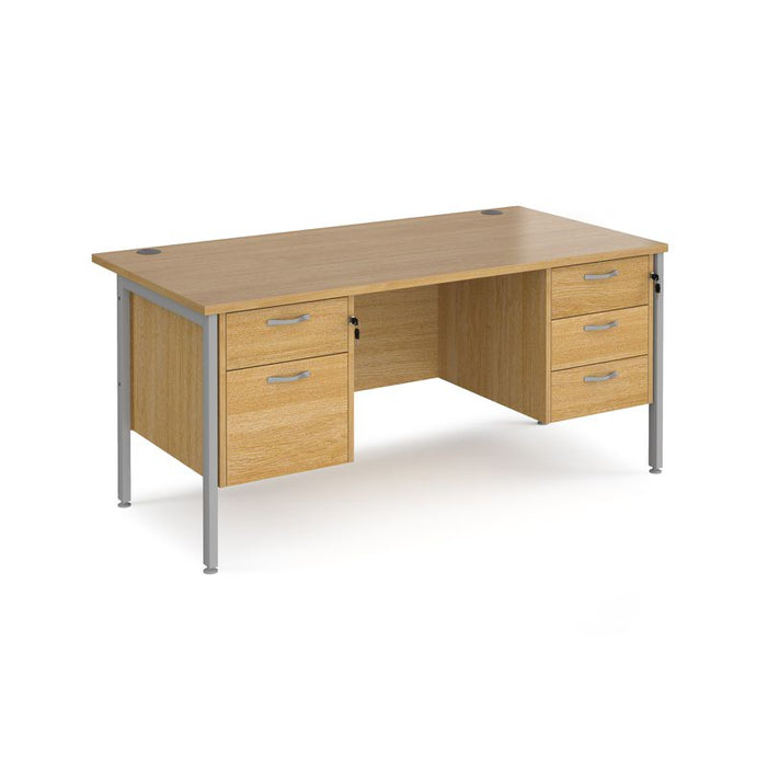 Maestro 25 H Frame straight desk with 2 and 3 drawer pedestals Desking Dams Oak Silver 1600mm x 800mm