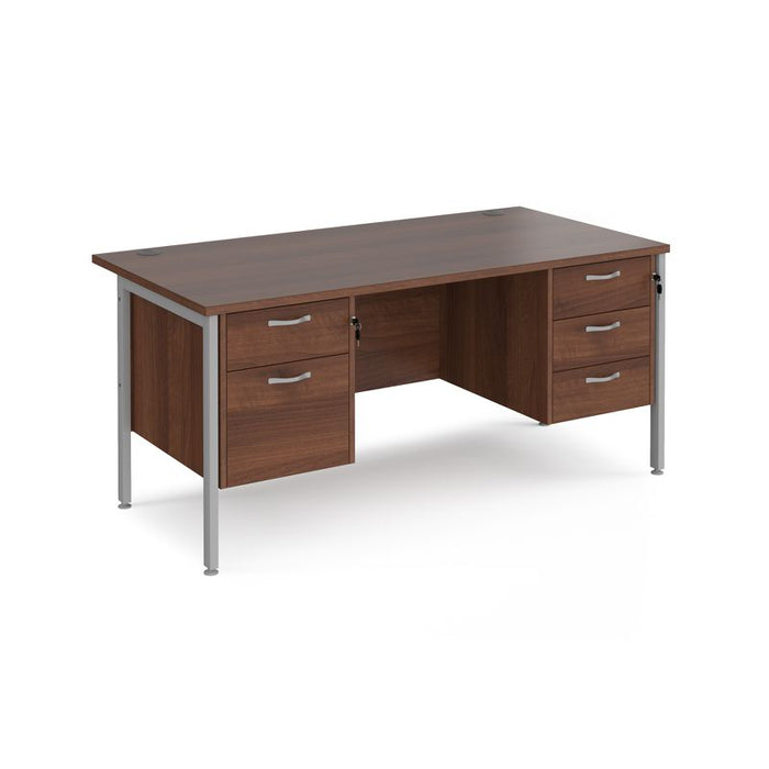 Maestro 25 H Frame straight desk with 2 and 3 drawer pedestals Desking Dams Walnut Silver 1600mm x 800mm