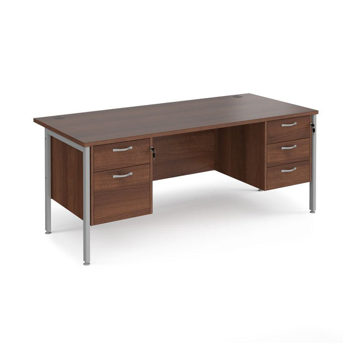Maestro 25 H Frame straight desk with 2 and 3 drawer pedestals Desking Dams Walnut Silver 1800mm x 800mm