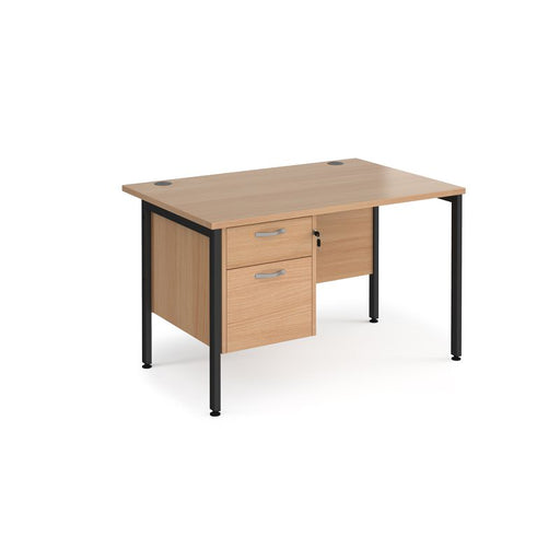 Maestro 25 H frame straight desk with 2 drawer pedestal Desking Dams Beech Black 1200mm x 800mm